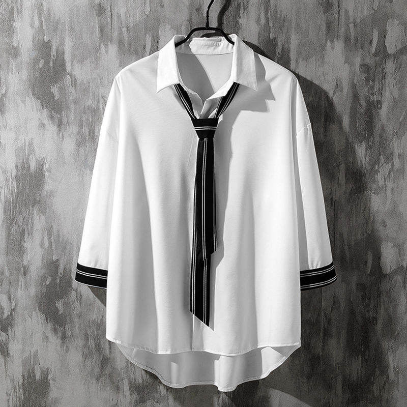 気質アップ シングルブレスト 七分袖 ストライプ柄 プリント 韓国系 シャツ